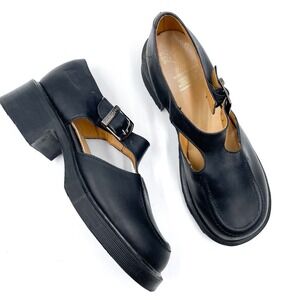 VTG Dr. Martens Made In England Black Leather T-Strap Mary Jane Shoes